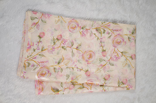 Floral Chinnon saree with butti blouse-Lavender