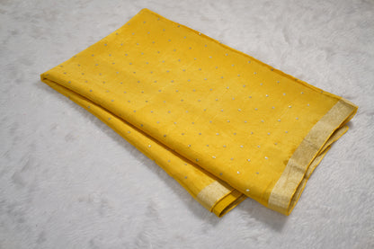 Chinnon Silk with mukesh work and floral blouse-Yellow