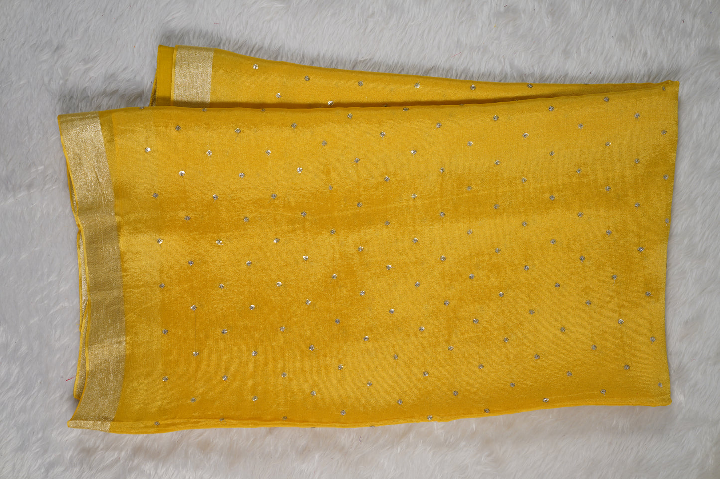 Chinnon Silk with mukesh work and floral blouse-Yellow