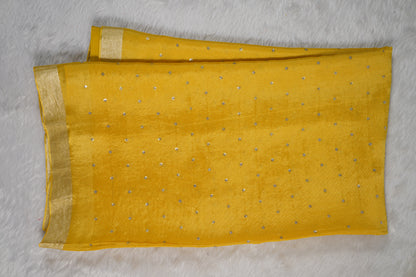 Chinnon Silk with mukesh work and floral blouse-Yellow