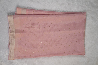 Chinnon Silk with mukesh work and floral blouse-Light Pink