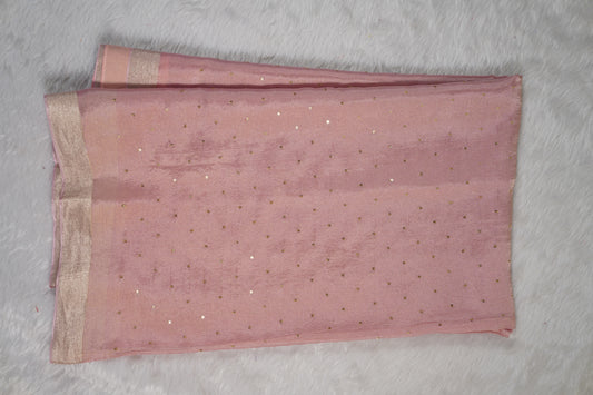 Chinnon Silk with mukesh work and floral blouse-Light Pink