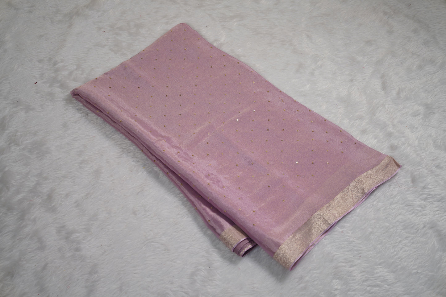 Chinnon Silk with mukesh work and floral blouse-Lilac