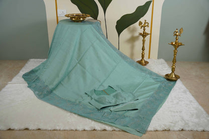 Tussar Applique Organza Border Saree in Light Green