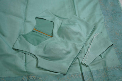 Tussar Applique Organza Border Saree in Light Green