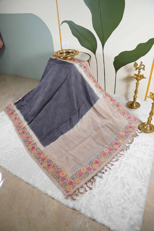 Tussar Grey with Petite border