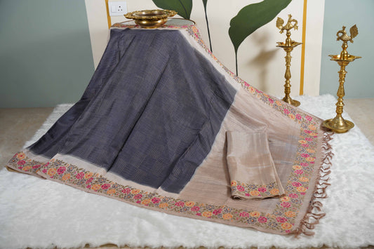 Tussar Grey with Petite border