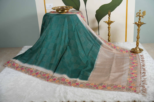 Tussar Bottle Green with Petite border