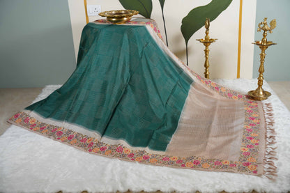 Tussar Bottle Green with Petite border