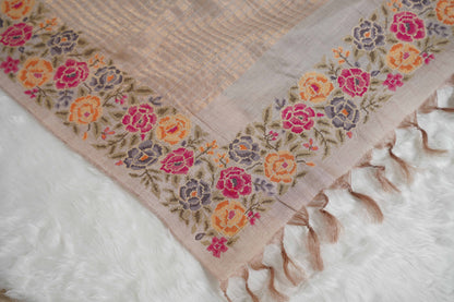 Tussar Bottle Green with Petite border