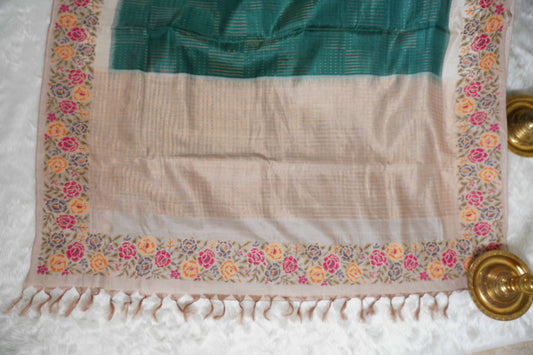 Tussar Bottle Green with Petite border