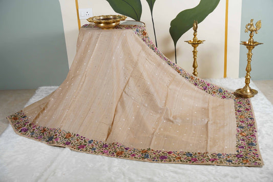 Tussar Beige with parsi ghara work