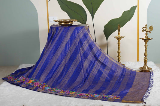 Tussar Royal blue with petite point