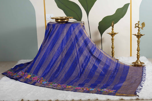 Tussar Royal blue with petite point