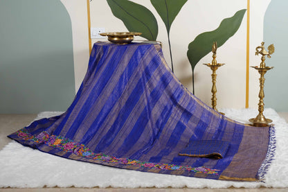 Tussar Royal blue with petite point