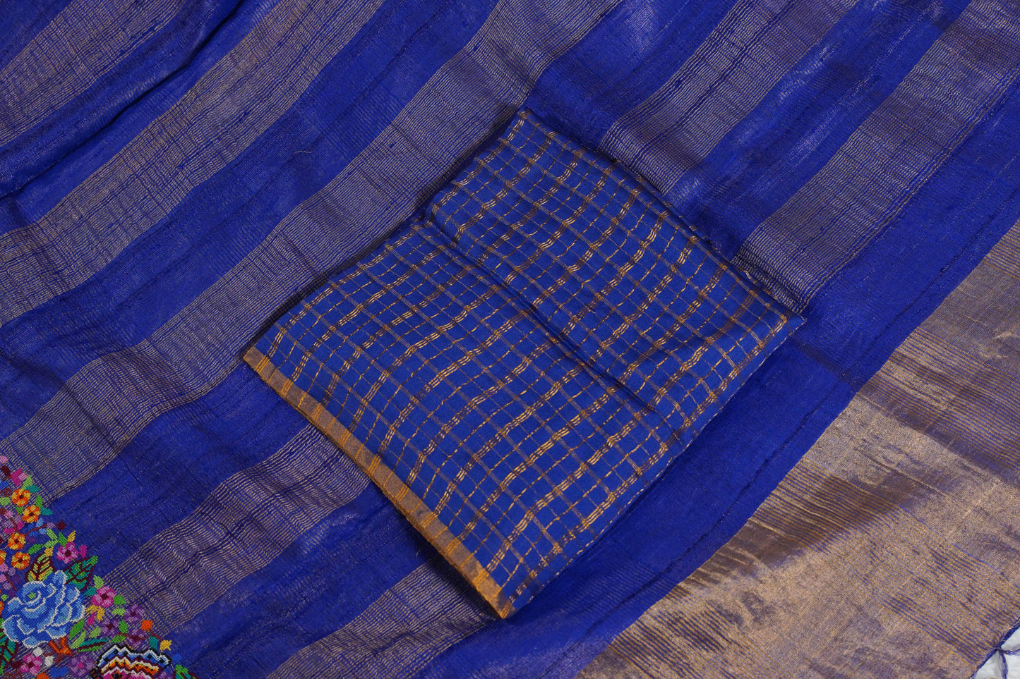 Tussar Royal blue with petite point