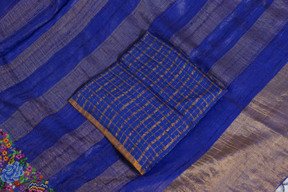 Tussar Royal blue with petite point
