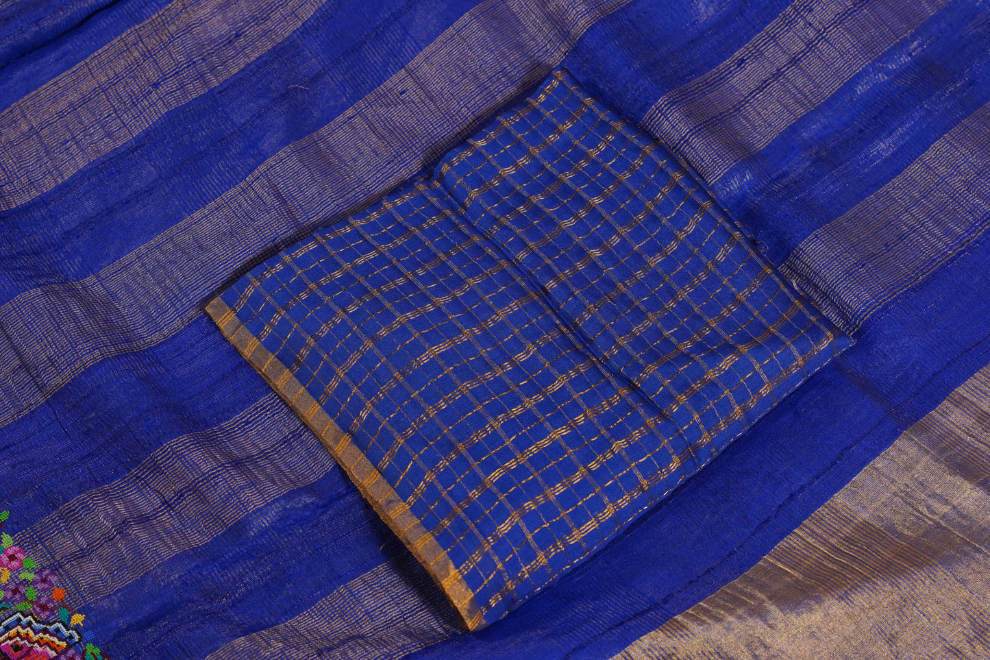 Tussar Royal blue with petite point