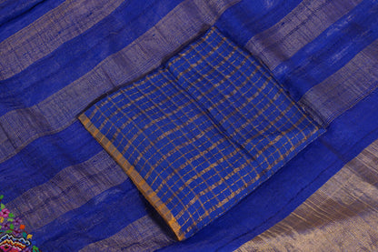 Tussar Royal blue with petite point