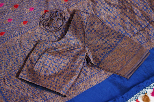 Brocade Banaras Velvet motifs-Blue