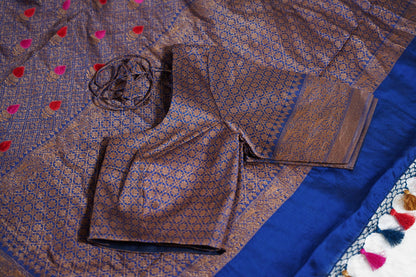 Brocade Banaras Velvet motifs-Blue