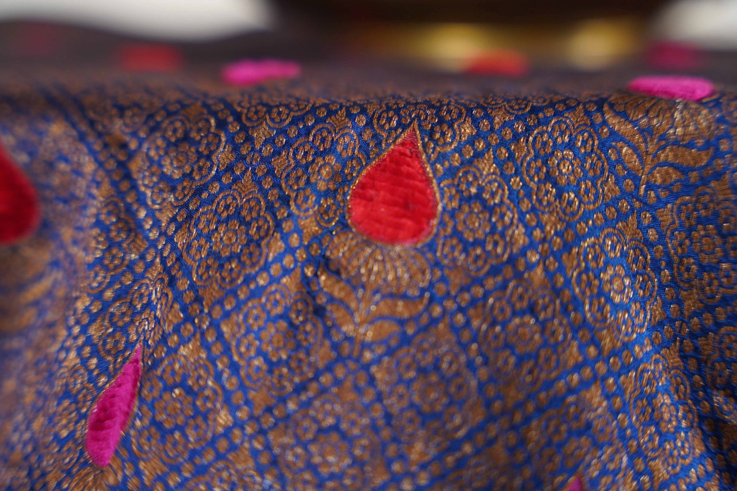 Brocade Banaras Velvet motifs-Blue