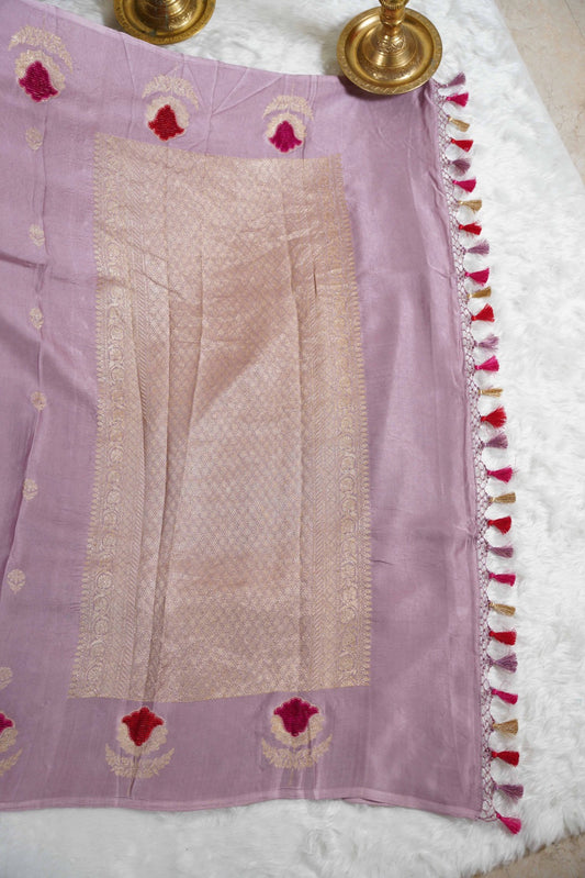 Lilac Banaras Mashru with velvet motifs