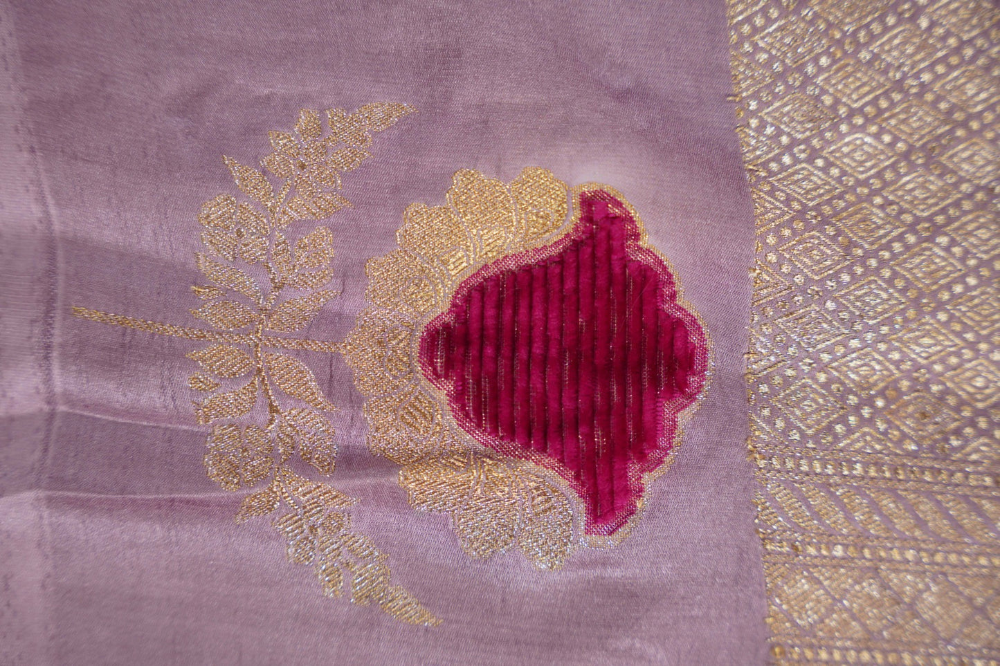 Lilac Banaras Mashru with velvet motifs