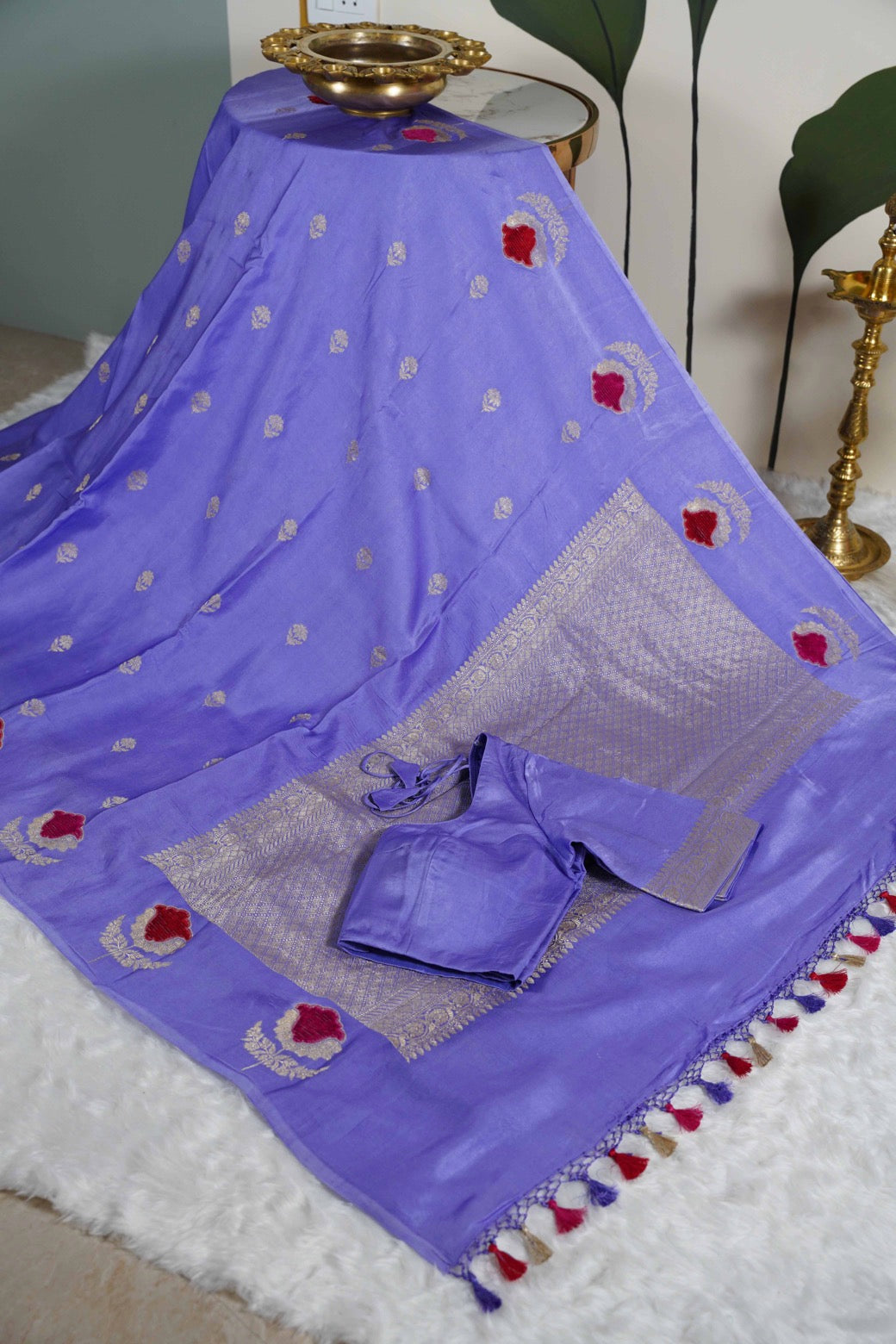 Pastel mauve Banaras velvet motifs