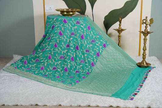 Teal Banaras Velvet motifs