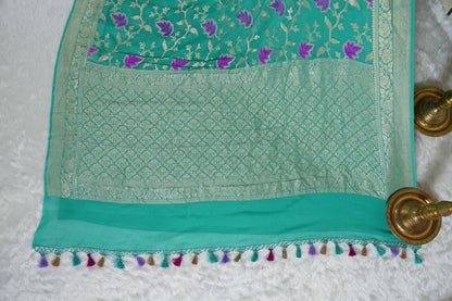 Teal Banaras Velvet motifs