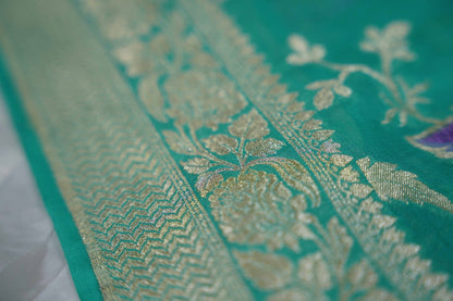 Teal Banaras Velvet motifs