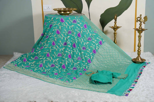 Teal Banaras Velvet motifs