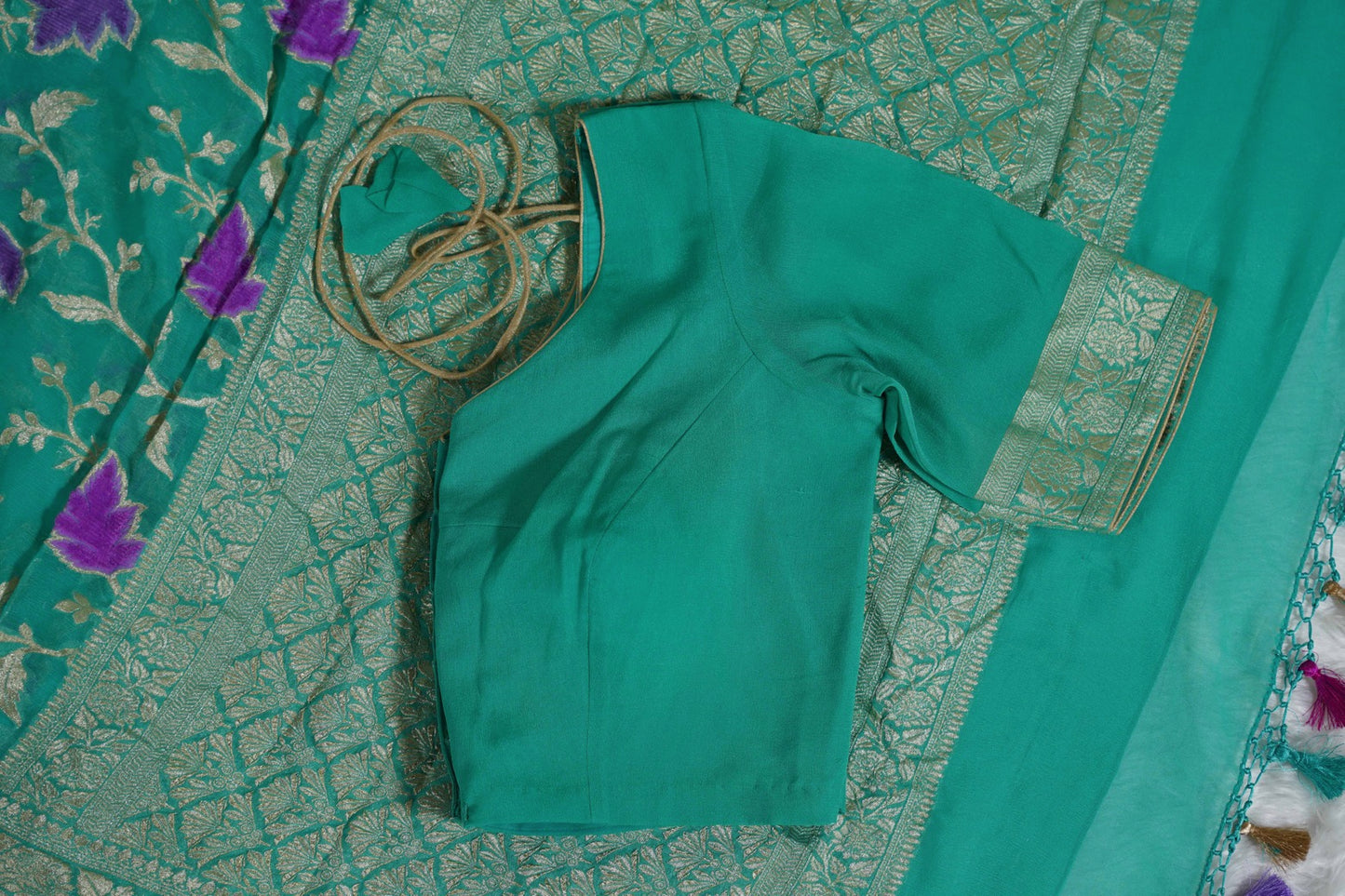 Teal Banaras Velvet motifs