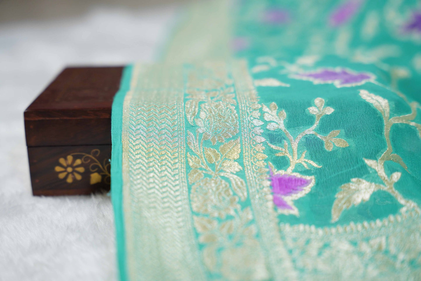 Teal Banaras Velvet motifs