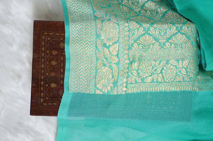 Teal Banaras Velvet motifs