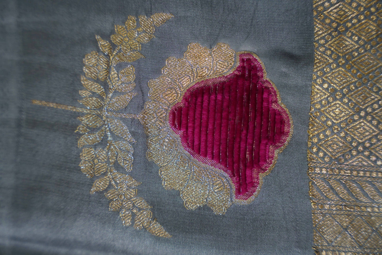 Grey Banaras Mashru with velvet motifs