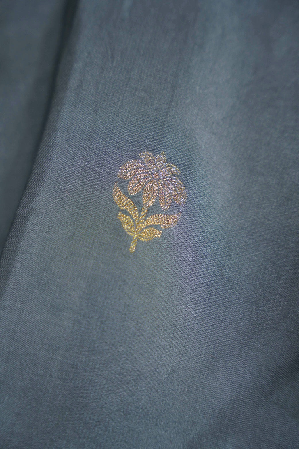Grey Banaras Mashru with velvet motifs