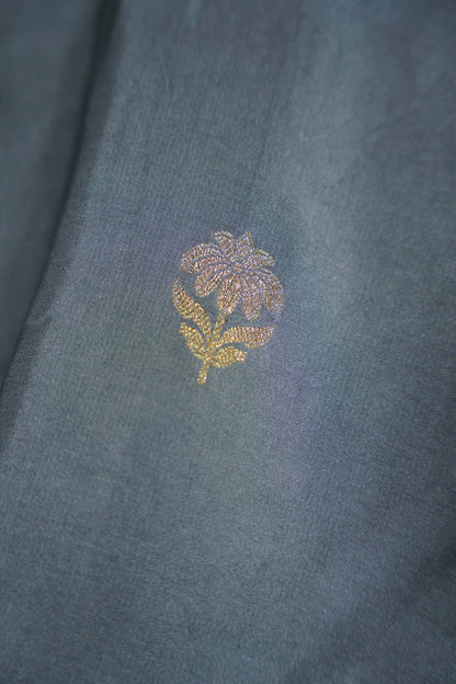Grey Banaras Mashru with velvet motifs