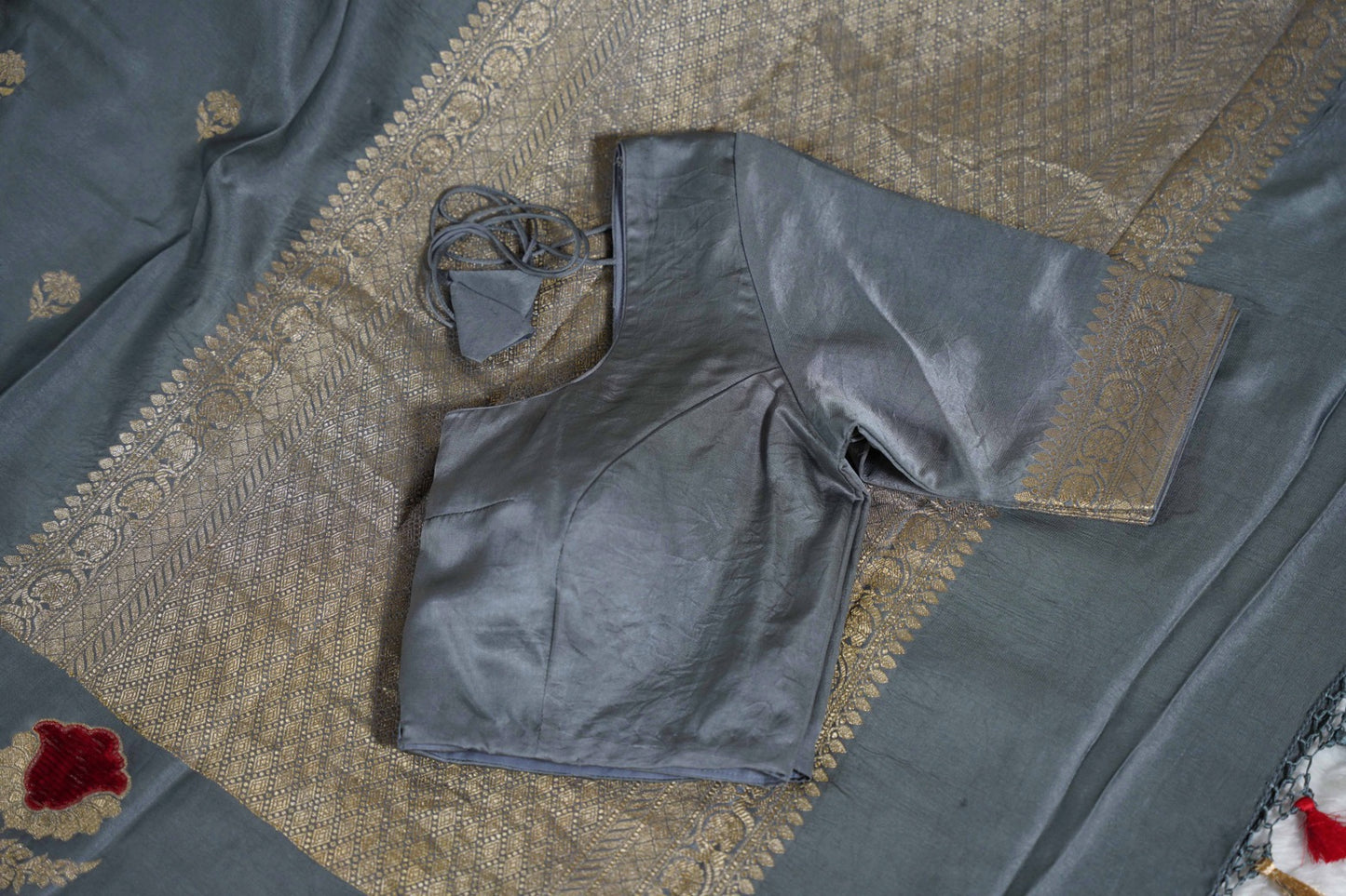 Grey Banaras Mashru with velvet motifs