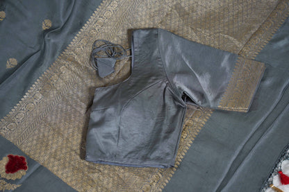 Grey Banaras Mashru with velvet motifs