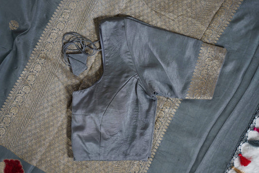 Grey Banaras Mashru with velvet motifs