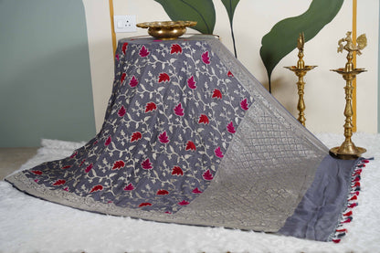 Grey Banaras with Velvet Motifs