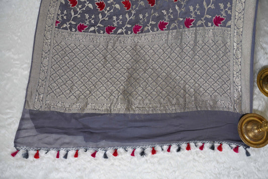 Grey Banaras with Velvet Motifs