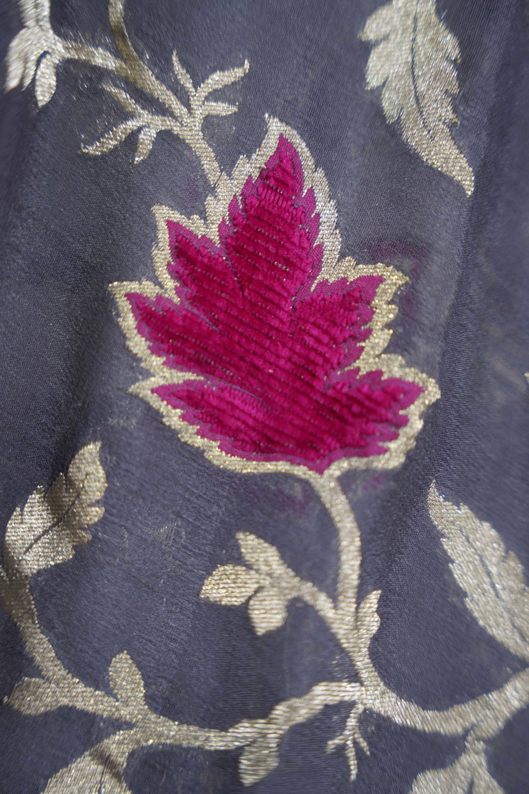 Grey Banaras with Velvet Motifs