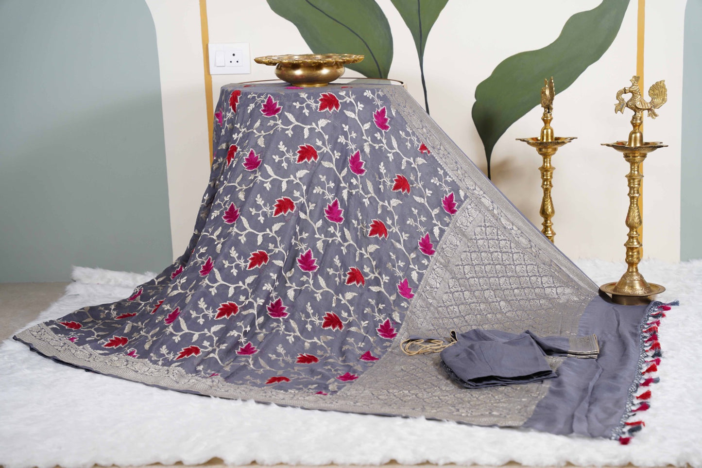 Grey Banaras with Velvet Motifs