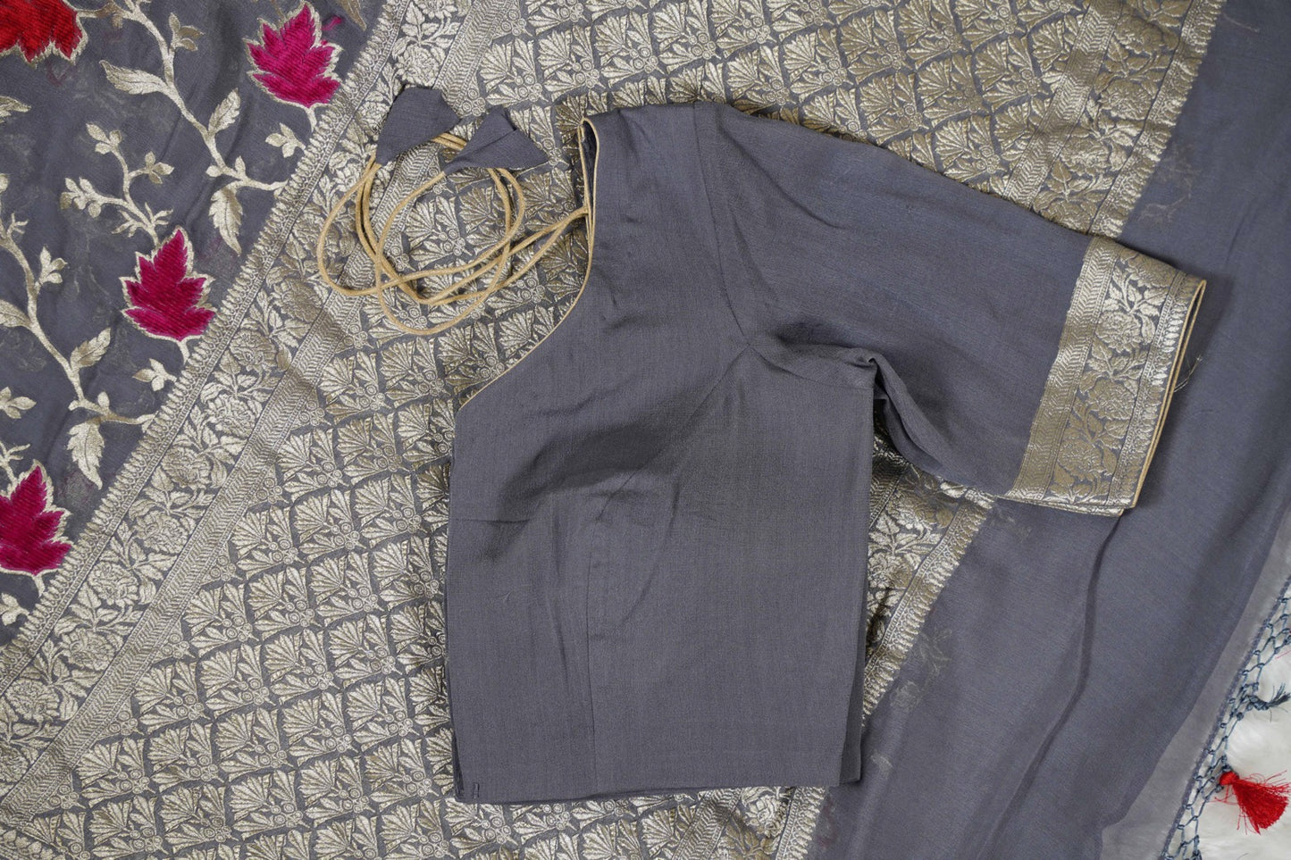 Grey Banaras with Velvet Motifs