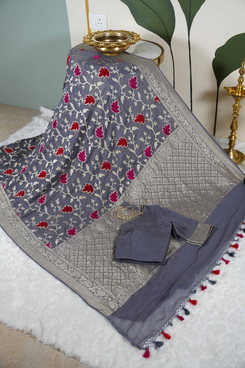 Grey Banaras with Velvet Motifs