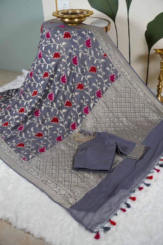 Grey Banaras with Velvet Motifs