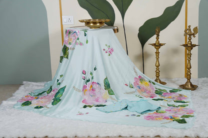 Rainbow Rose Shimoye Chinon Light Blue Saree